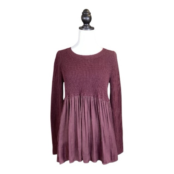 Urban Outfitters Kimchi Blue Burgundy Babydoll Peplum Sweater Top Size M - Picture 2 of 7